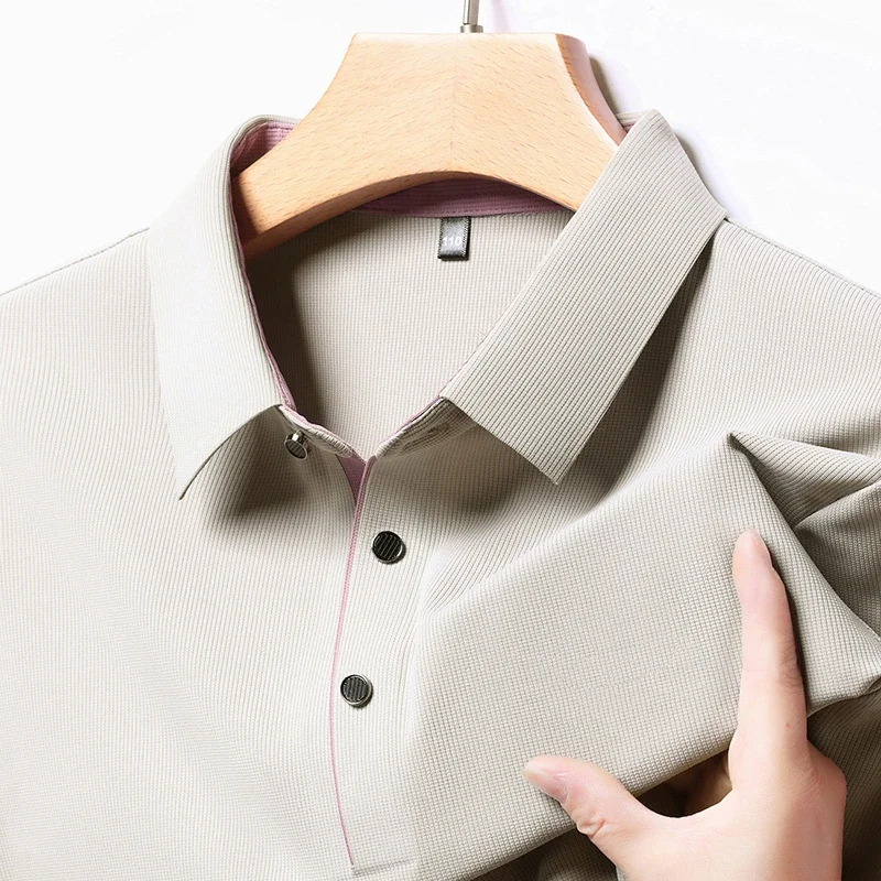 2025 New Men's Business Casual Long Sleeved Shirt Solid Color Polo Shirt Fashionable Breathable Comfortable Versatile Top thumbnail 2
