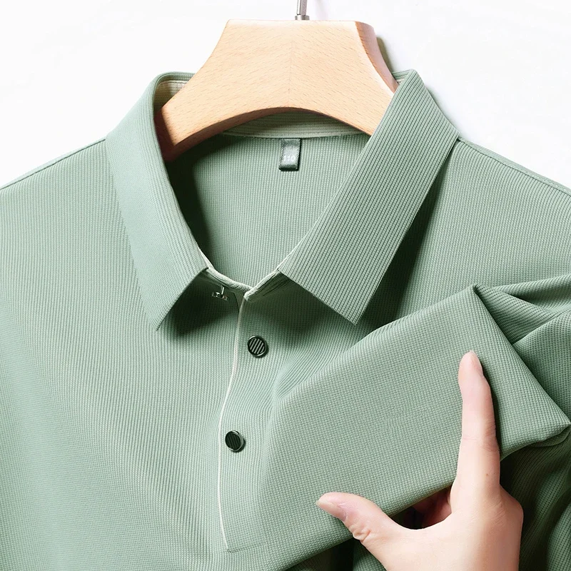 2025 New Men's Business Casual Long Sleeved Shirt Solid Color Polo Shirt Fashionable Breathable Comfortable Versatile Top thumbnail 5