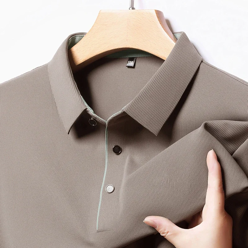 2025 New Men's Business Casual Long Sleeved Shirt Solid Color Polo Shirt Fashionable Breathable Comfortable Versatile Top