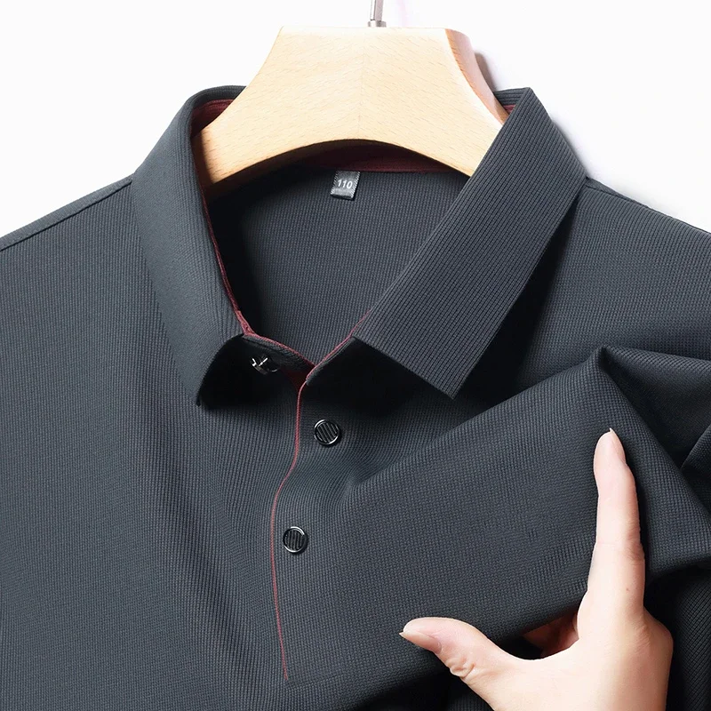 2025 New Men's Business Casual Long Sleeved Shirt Solid Color Polo Shirt Fashionable Breathable Comfortable Versatile Top thumbnail 4