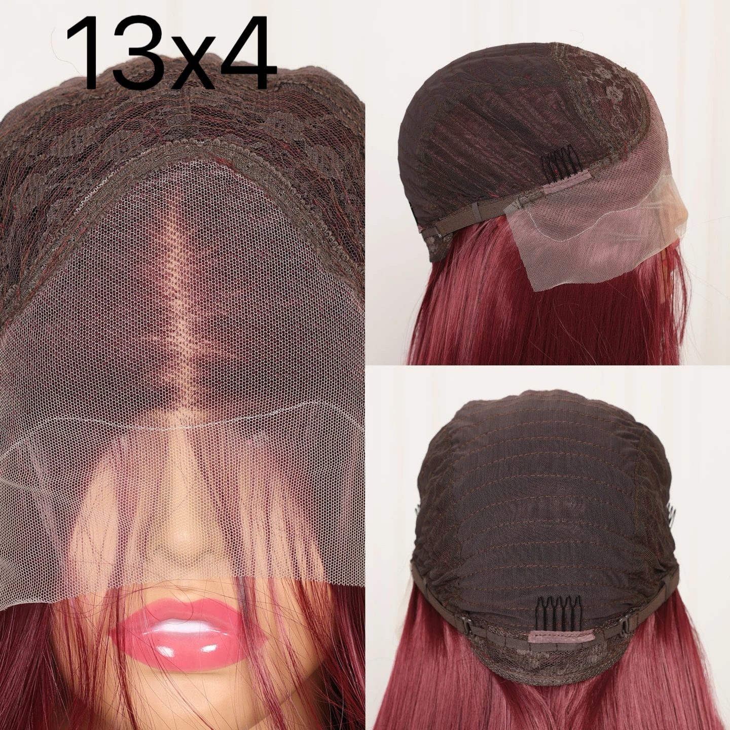 99J Red Burgundy Color Loose Wave 13X4 Lace Frontal Synthetic Wig For Women Natural Hairline Baby Hair Preplucked Bleach Knots thumbnail 6