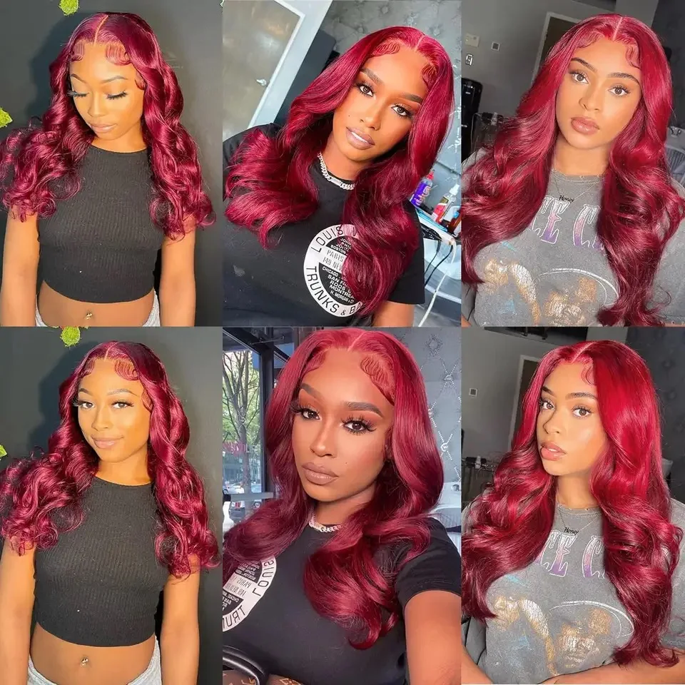 99J Red Burgundy Color Loose Wave 13X4 Lace Frontal Synthetic Wig For Women Natural Hairline Baby Hair Preplucked Bleach Knots thumbnail 2