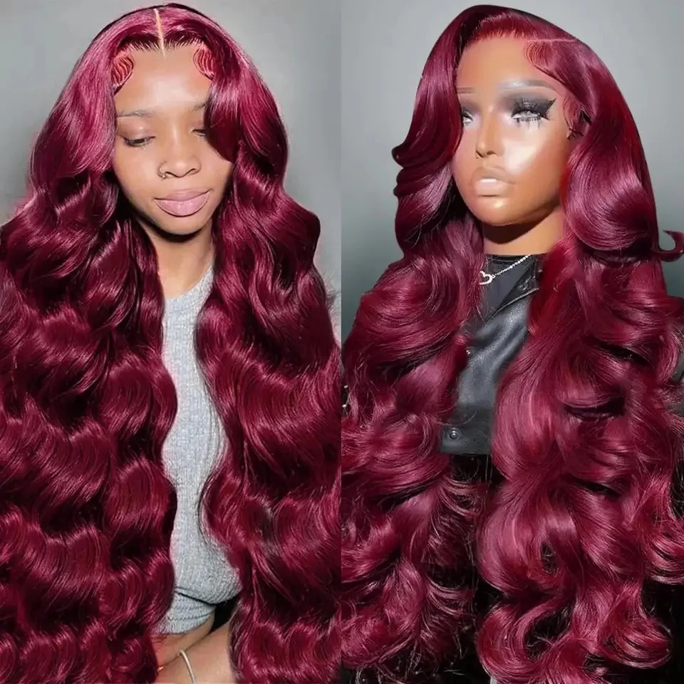 99J Red Burgundy Color Loose Wave 13X4 Lace Frontal Synthetic Wig For Women Natural Hairline Baby Hair Preplucked Bleach Knots thumbnail 3