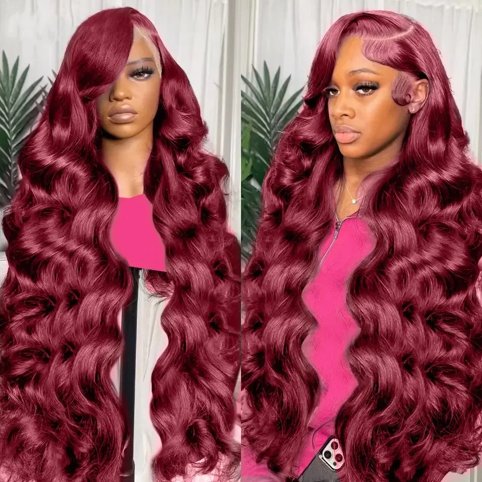 99J Red Burgundy Color Loose Wave 13X4 Lace Frontal Synthetic Wig For Women Natural Hairline Baby Hair Preplucked Bleach Knots thumbnail 5