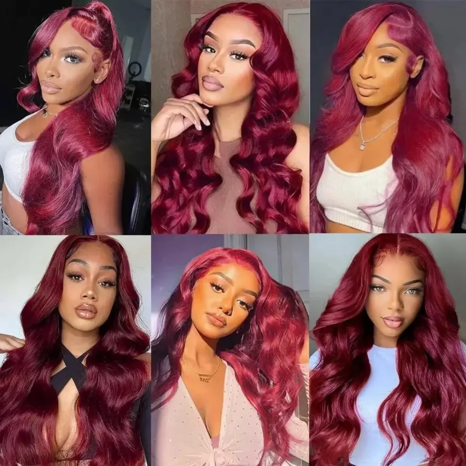 99J Red Burgundy Color Loose Wave 13X4 Lace Frontal Synthetic Wig For Women Natural Hairline Baby Hair Preplucked Bleach Knots thumbnail 4