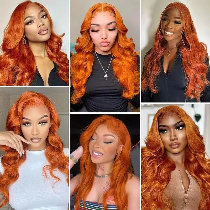 Ginger Orange Blonde  Color Loose Wave 13X4 Lace Frontal Synthetic Wig For Women Preplucked Bleach Knots Cosplay Daily Party thumbnail 5
