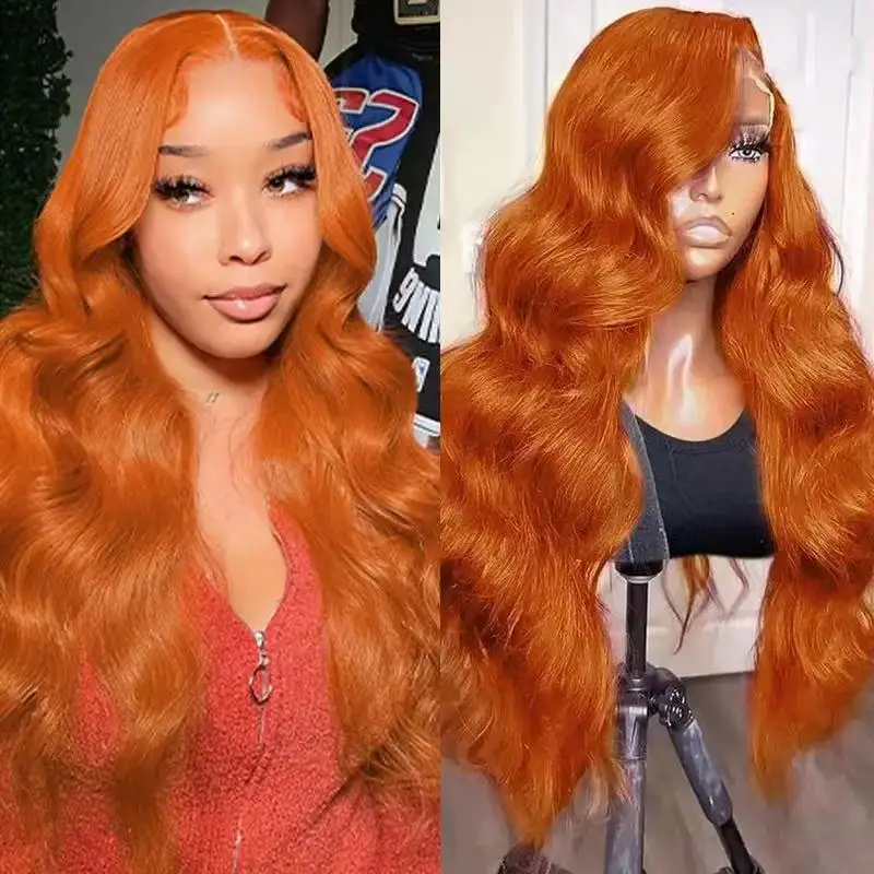 Ginger Orange Blonde  Color Loose Wave 13X4 Lace Frontal Synthetic Wig For Women Preplucked Bleach Knots Cosplay Daily Party thumbnail 4