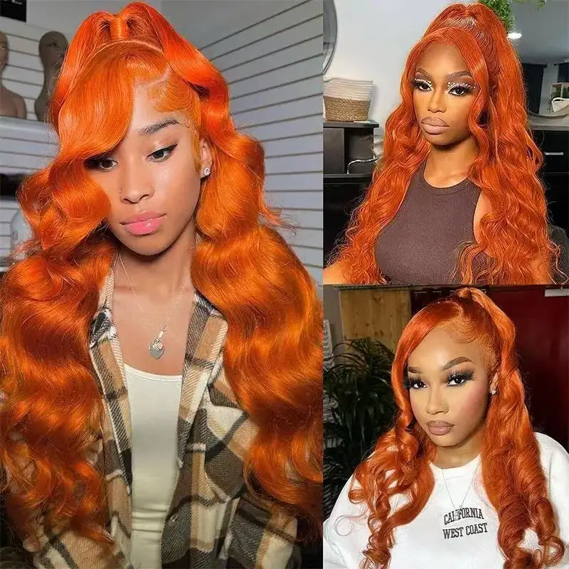 Ginger Orange Blonde  Color Loose Wave 13X4 Lace Frontal Synthetic Wig For Women Preplucked Bleach Knots Cosplay Daily Party thumbnail 3