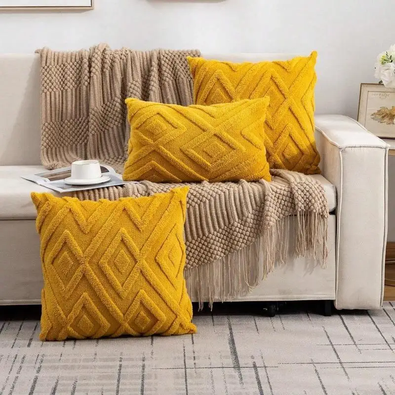 1Pcs Solid Color Plush Pillowcase Diamond Grid Sofa Cushion Pillow Cover Sofa Living Room Decor Home Decoration Cushions Cover thumbnail 6