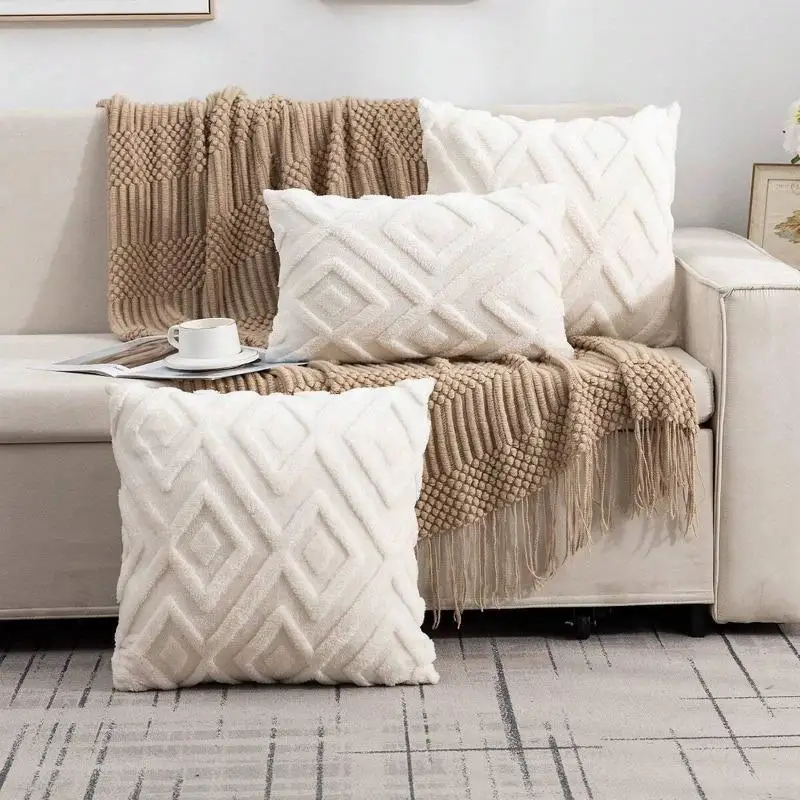 1Pcs Solid Color Plush Pillowcase Diamond Grid Sofa Cushion Pillow Cover Sofa Living Room Decor Home Decoration Cushions Cover