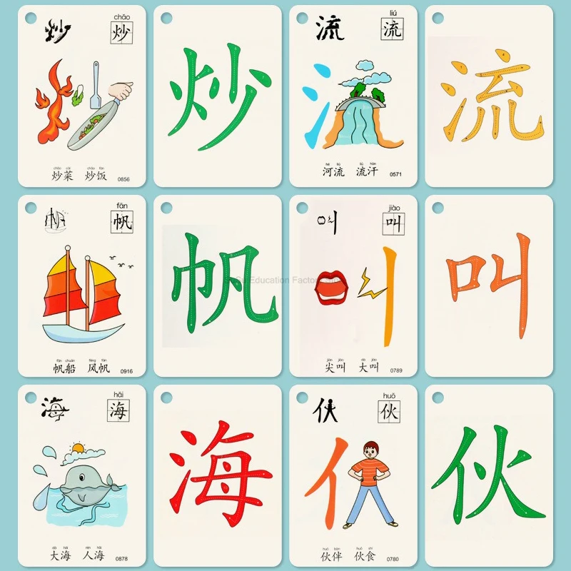 Chinese Pinyin Card 250 words Characters Picture Enlightenment Double Literacy Card Children's Kindergarten Learning Hanzi thumbnail 2