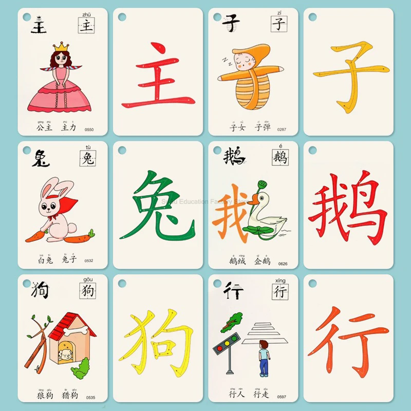 Chinese Pinyin Card 250 words Characters Picture Enlightenment Double Literacy Card Children's Kindergarten Learning Hanzi thumbnail 3