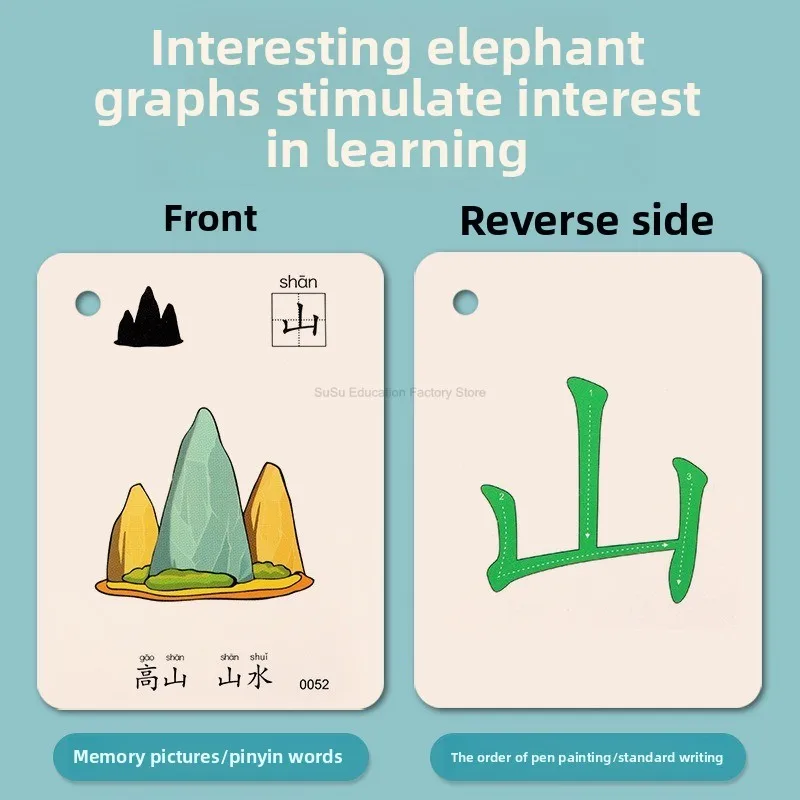 Chinese Pinyin Card 250 words Characters Picture Enlightenment Double Literacy Card Children's Kindergarten Learning Hanzi thumbnail 5