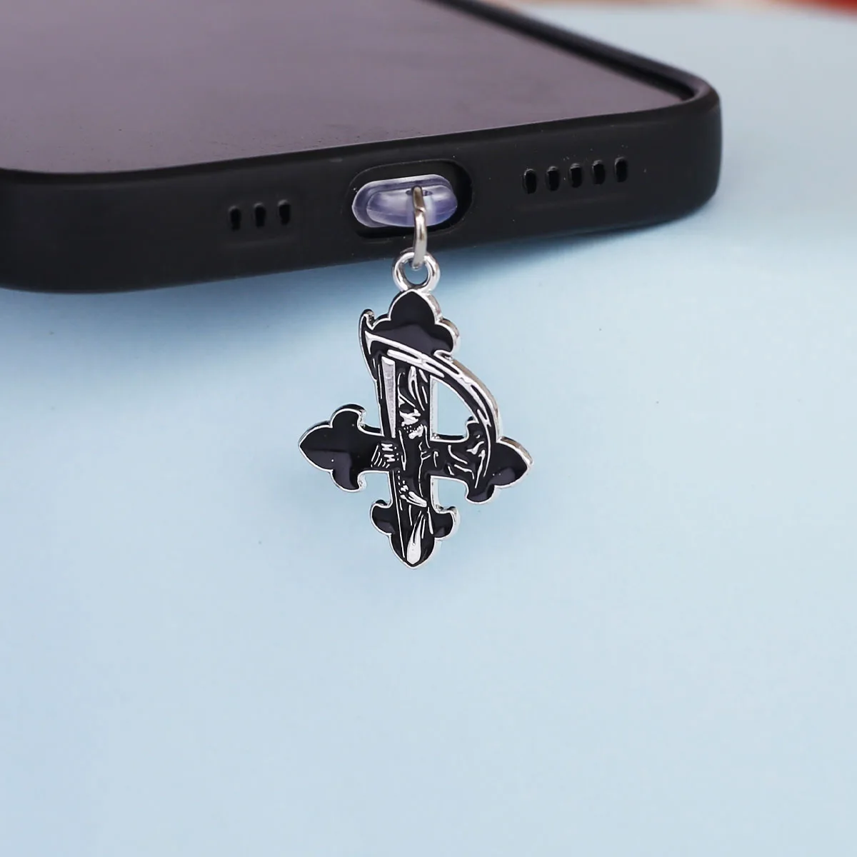 Mobile Phone Dust Plug Pendant Accessories Decoration Heart-shaped Double Snake Love Skull Cross For Iphone Type-c Port thumbnail 4