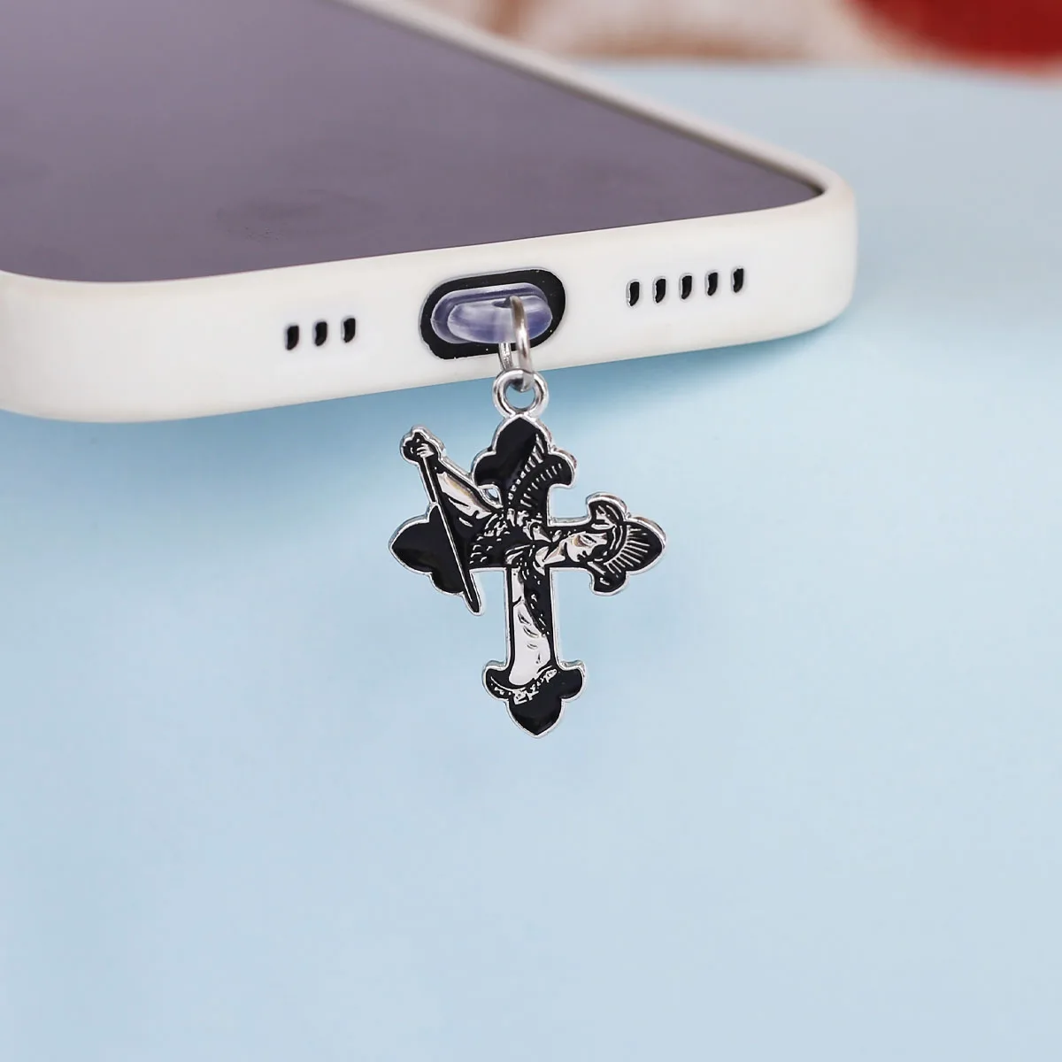 Mobile Phone Dust Plug Pendant Accessories Decoration Heart-shaped Double Snake Love Skull Cross For Iphone Type-c Port thumbnail 5