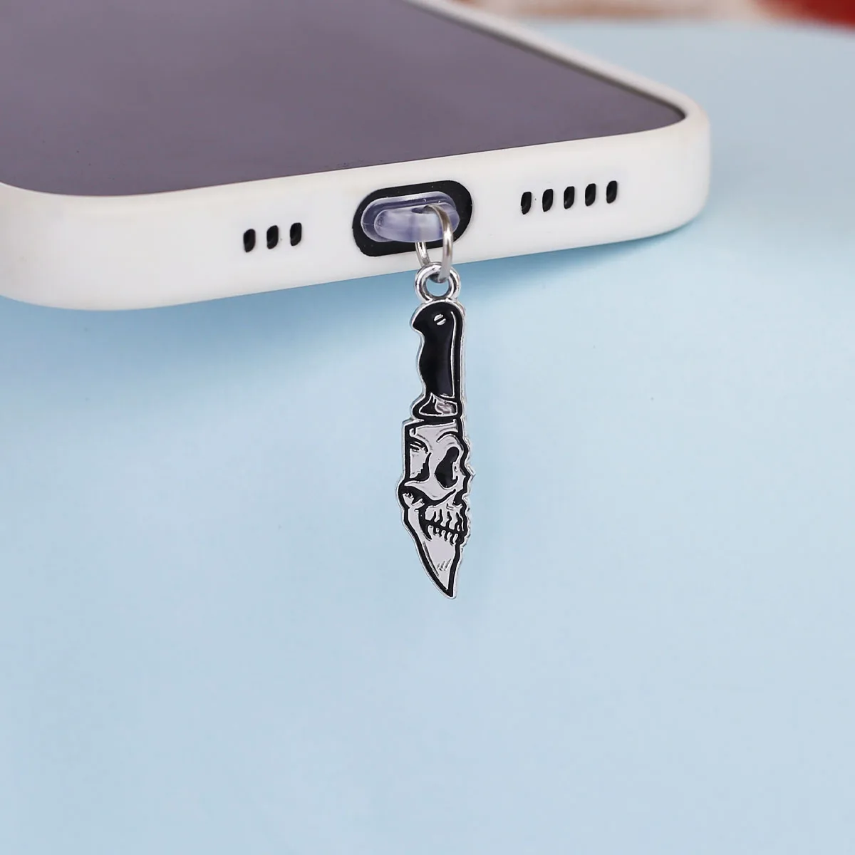 Mobile Phone Dust Plug Pendant Accessories Decoration Heart-shaped Double Snake Love Skull Cross For Iphone Type-c Port thumbnail 3