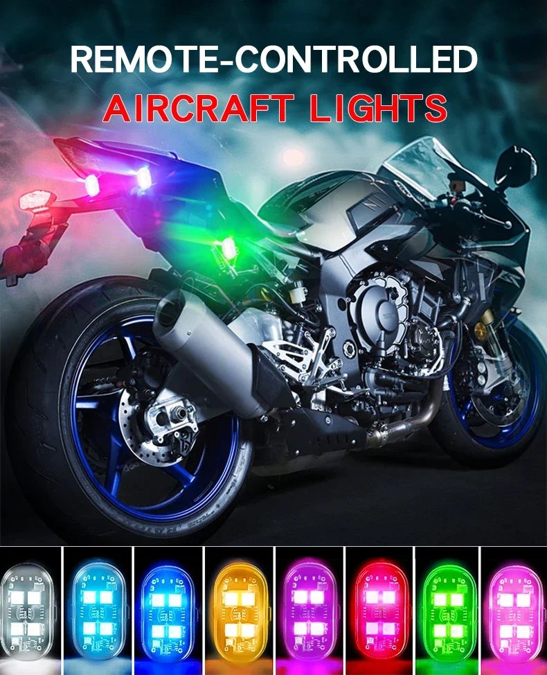 Wireless Light Aircraft Airplane Helicopter Warning Lights RGB Led Strobe lights Motorcycle Lights LED Flash with USB Charging thumbnail 2