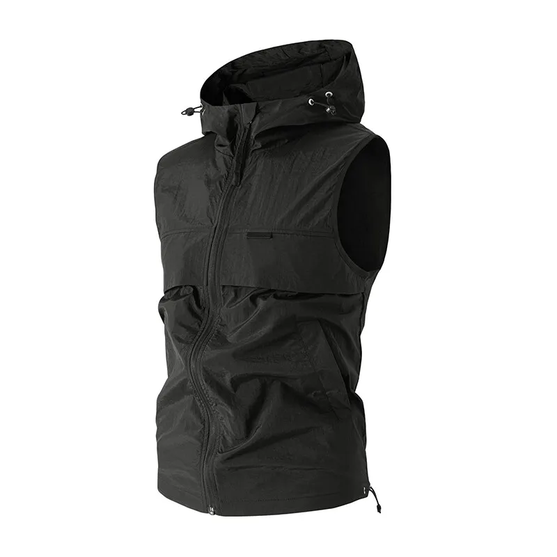 Men's and Women's UV Protection Hooded Vest Trendy Running Sun Protection Clothing Sleeveless Jacket thumbnail 3