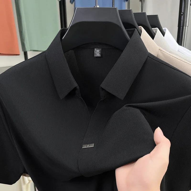 2025 New Men's Casual and Fashionable Solid Color Short Sleeved Polo Shirt Comfortable and Versatile Summer T-shirt thumbnail 4
