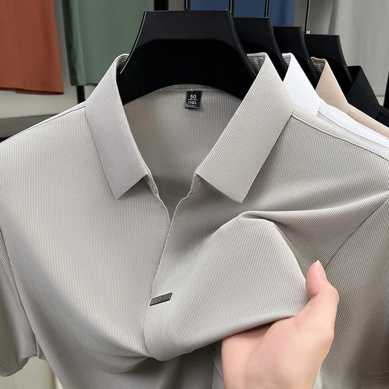 2025 New Men's Casual and Fashionable Solid Color Short Sleeved Polo Shirt Comfortable and Versatile Summer T-shirt thumbnail 3