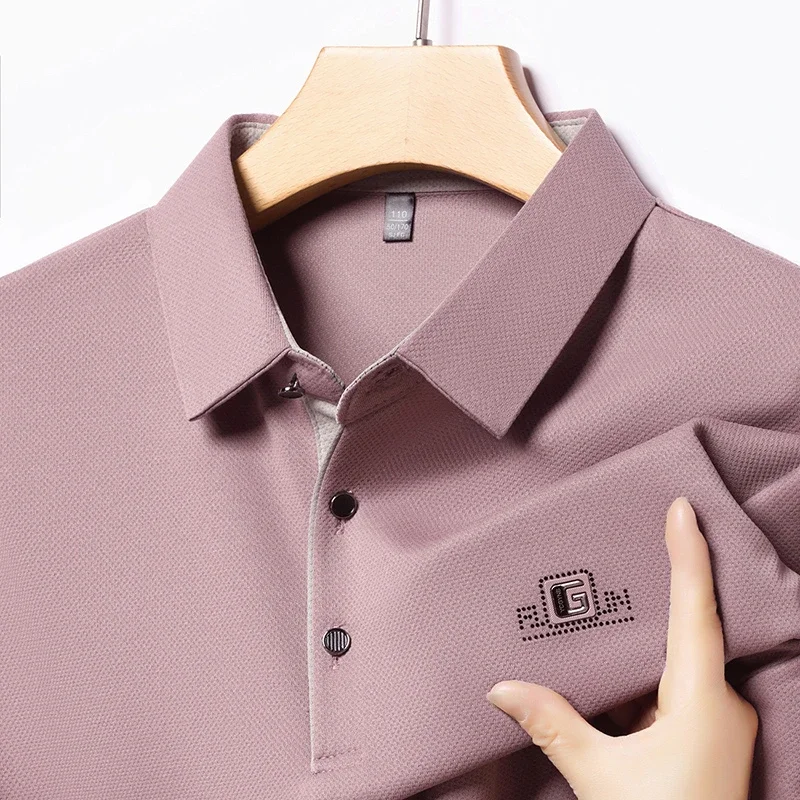 New Men's Business Casual Short Sleeved Shirt with Badge Solid Color Polo Shirt Fashionable Breathable Comfortable Versatile Top thumbnail 5