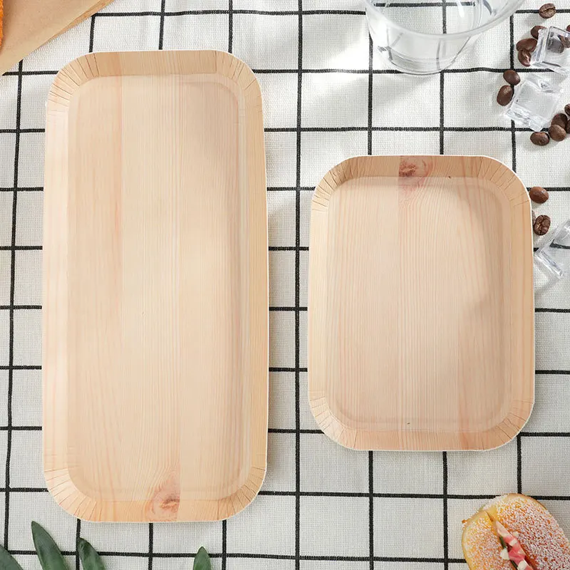10 PCS Disposable Desserts Plates Wood Grain Tray Vegetable Dessert Plates Kitchen Dishes Ideal For Parties, Families, Outdoors