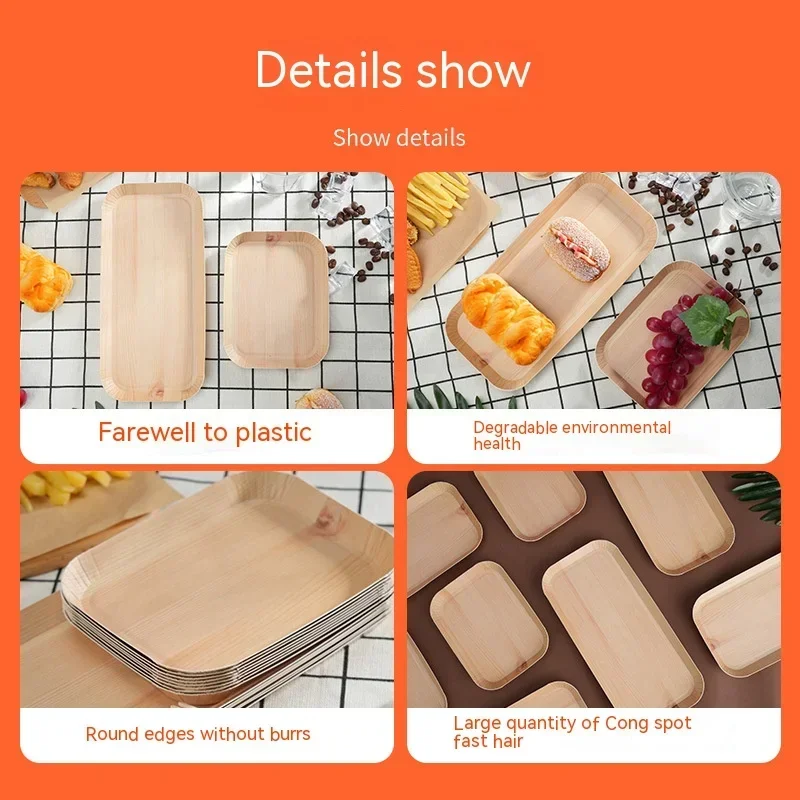 10 PCS Disposable Desserts Plates Wood Grain Tray Vegetable Dessert Plates Kitchen Dishes Ideal For Parties, Families, Outdoors thumbnail 3