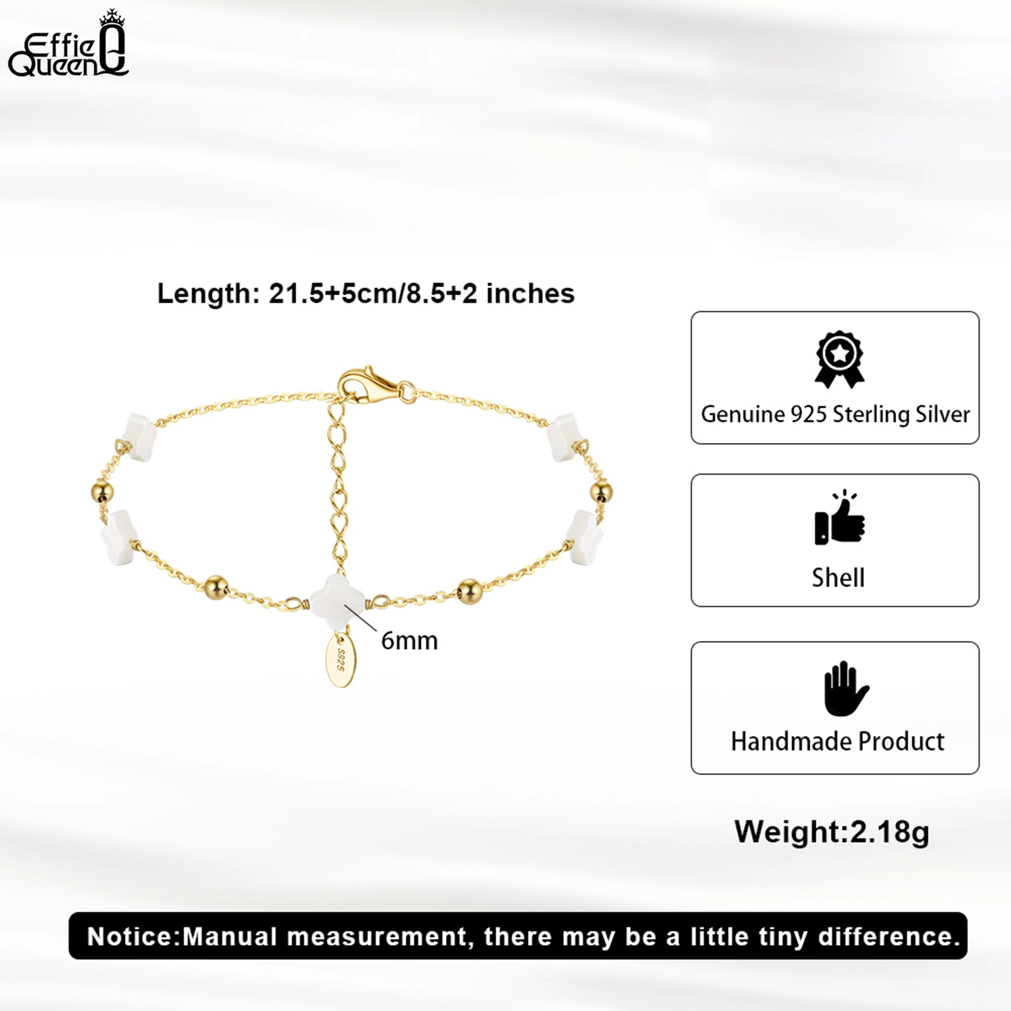Effie Queen 925 Sterling Silver Shell Anklet Four Leaf Clover Design Nature Style Lucky Symbol Body Chain Summer Jewelry GMA01 thumbnail 5