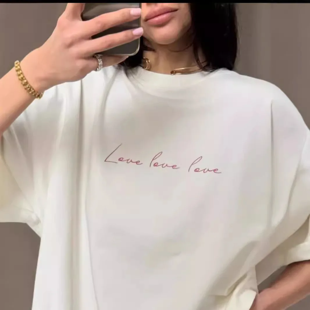 Summer European and American Pure Cotton Printed Round Neck T Shirt Womens Fashion Design Y2k Street Clothing Half Sleeved Tops