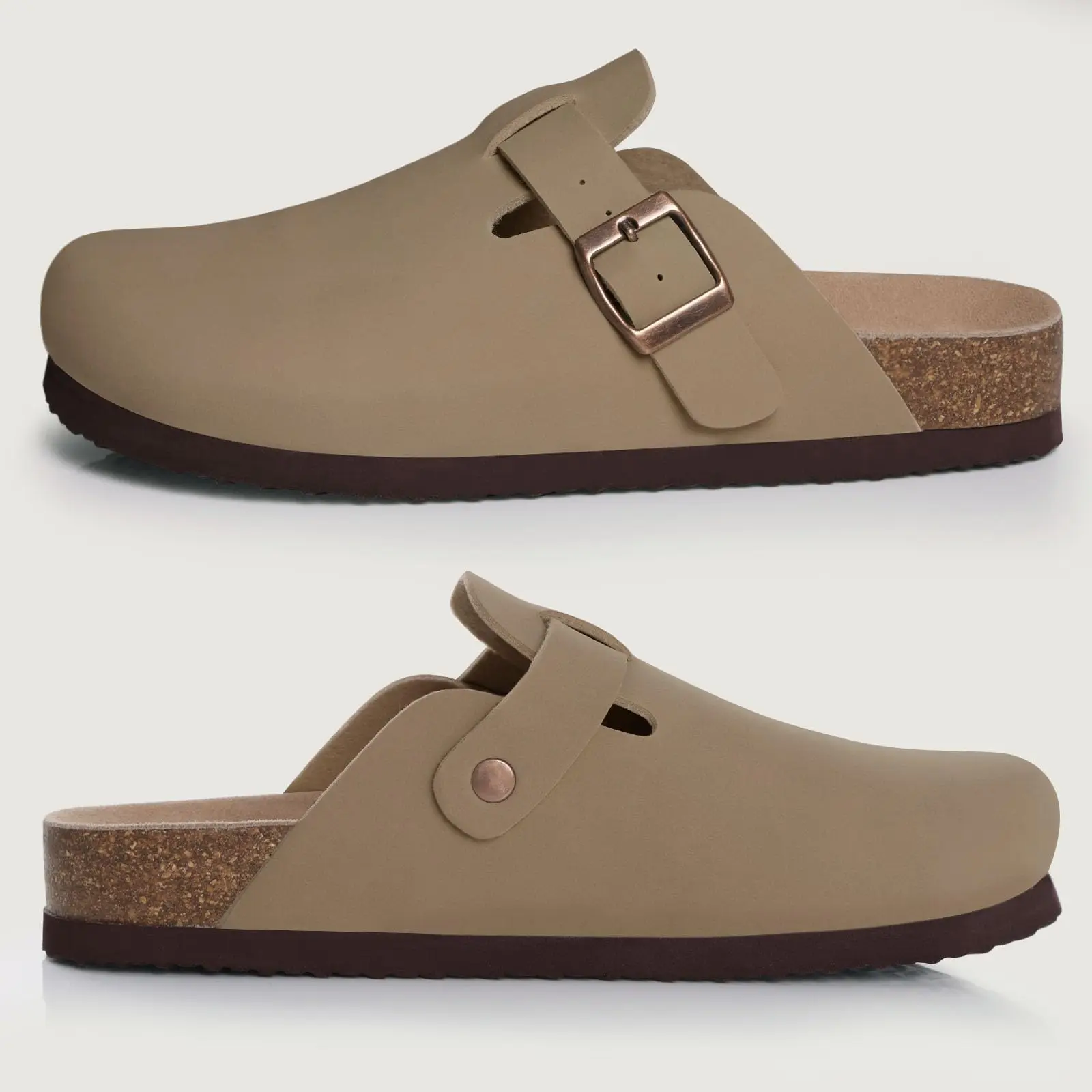 Comwarm Cork Clogs Slippers For Men Cow Suede Mules Fashion Women Clogs Cork Sandals With Arch Support Home Shoes Beach Slides thumbnail 6