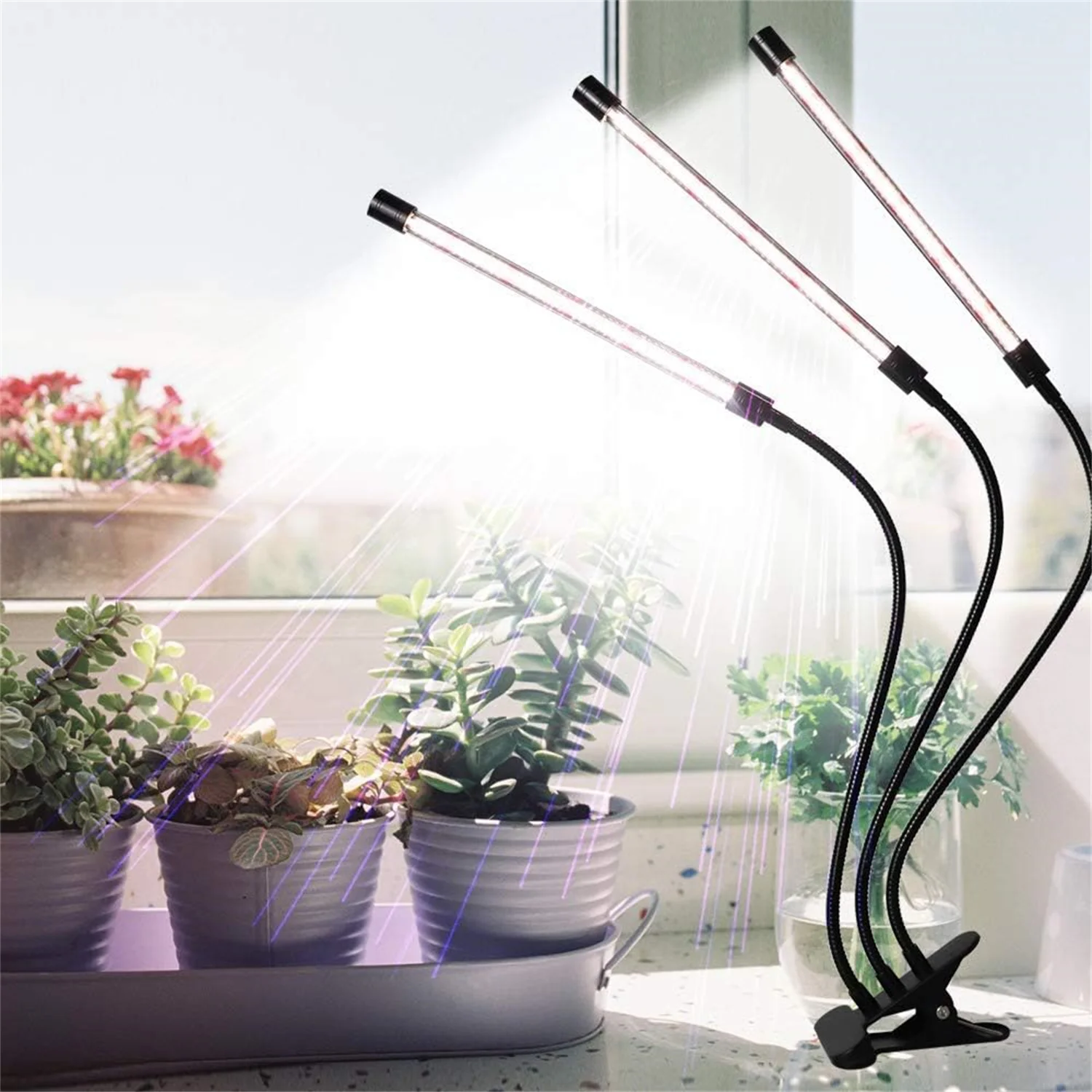 LED Plant Growth Lamp Three-Head Indoor Plant Growth Lamp Full Spectrum Plant Growth Lamp With Clip Seed Automatic Switch Timing