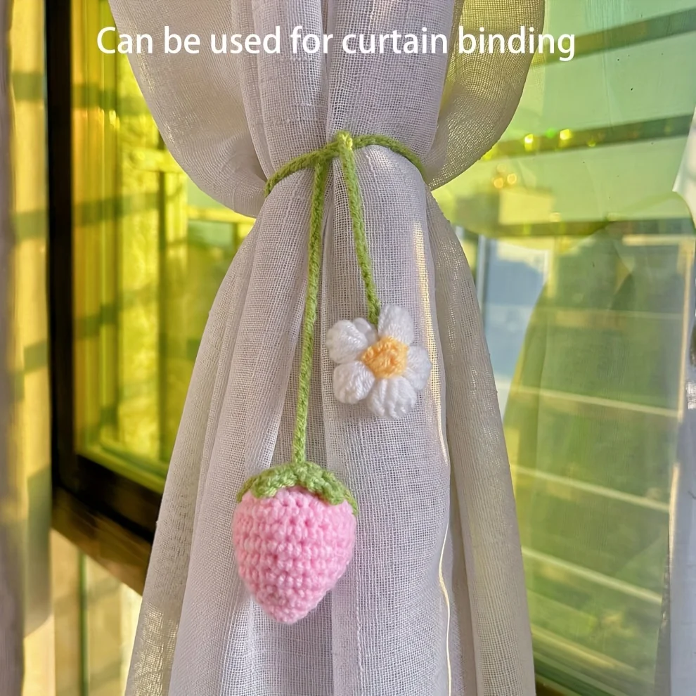 Car Decoration Cute Strawberry Fruit Decor Crochet Red/Pink Strawberry Car Hanging Teens Interior Rear View Mirror Decoration thumbnail 5