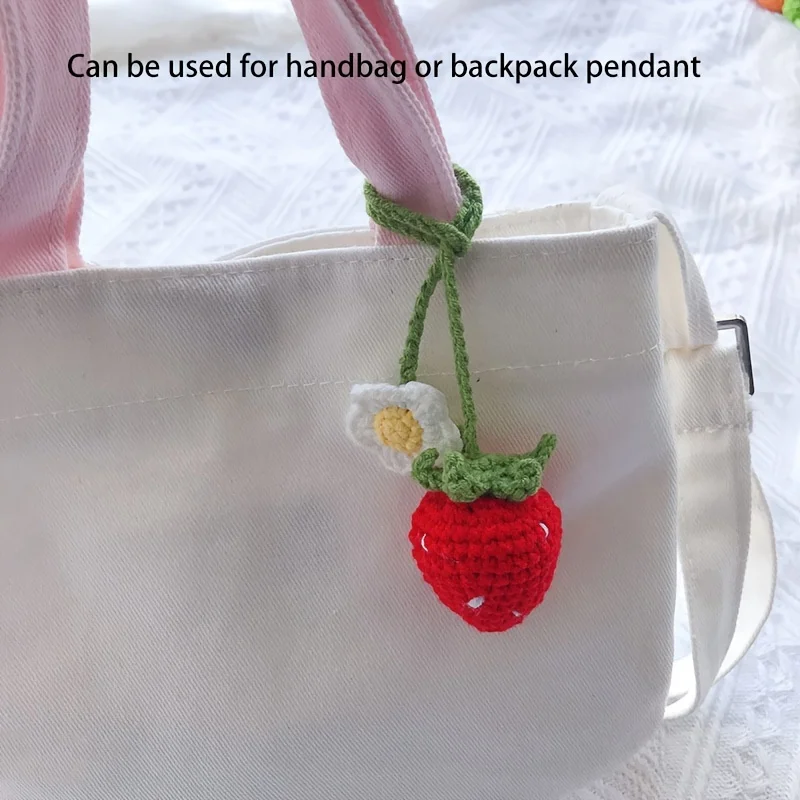 Car Decoration Cute Strawberry Fruit Decor Crochet Red/Pink Strawberry Car Hanging Teens Interior Rear View Mirror Decoration thumbnail 3
