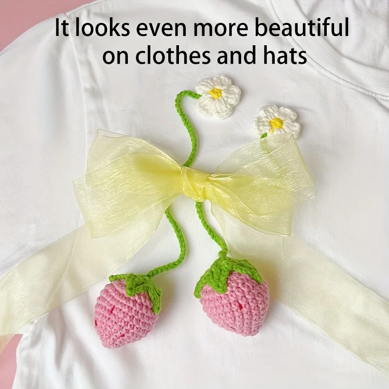 Car Decoration Cute Strawberry Fruit Decor Crochet Red/Pink Strawberry Car Hanging Teens Interior Rear View Mirror Decoration thumbnail 6