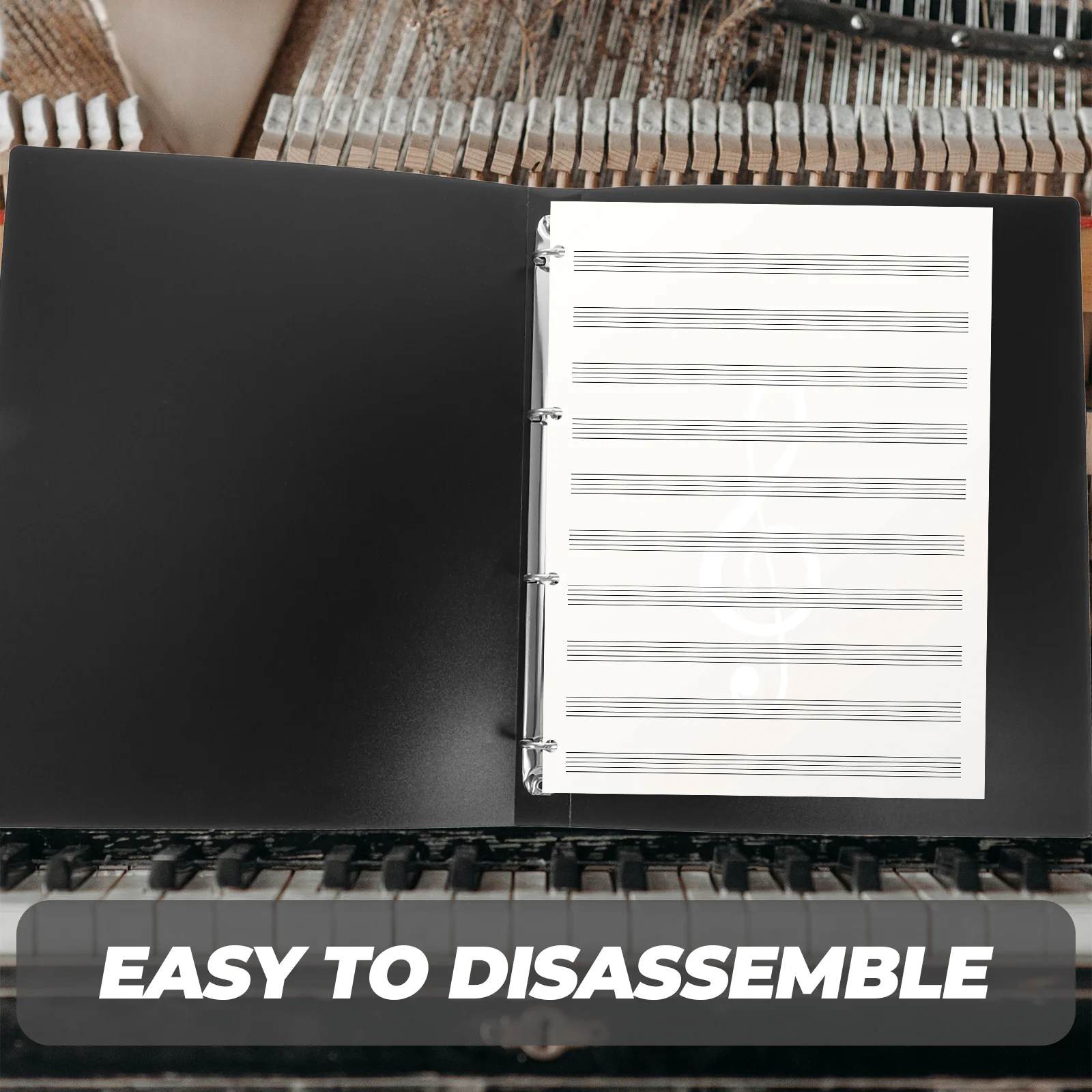 Black Cover Four Hole A4 File Folder Pp Material Metal Ring Binder Document Storage Office ganizer Music Score Folder thumbnail 4