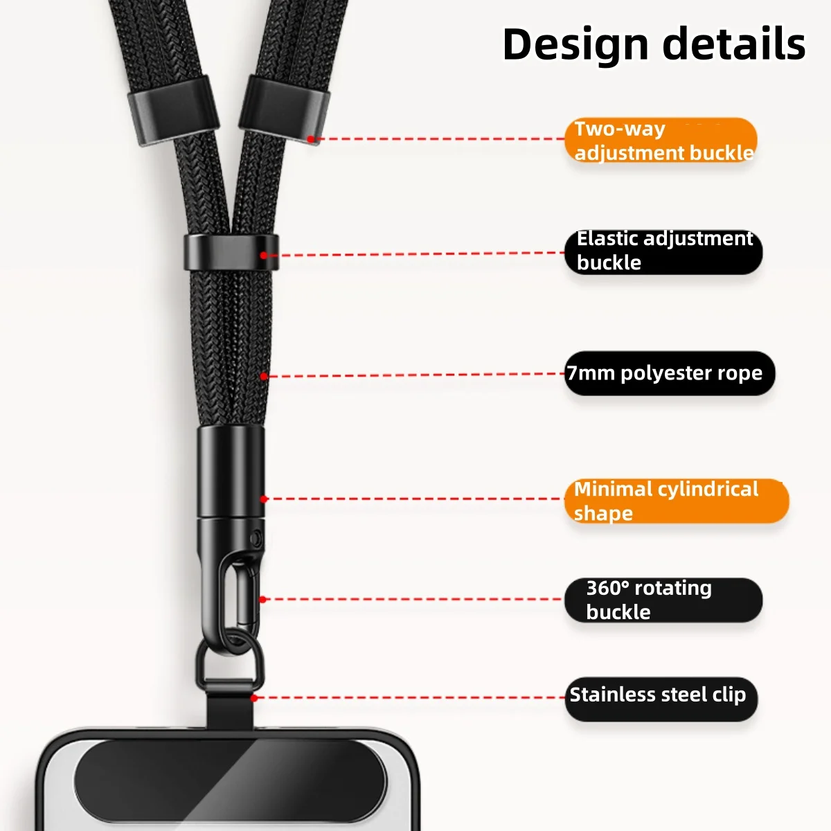 Universal Phone Lanyard with Clip Upgraded Anti-Drop 360° Rotation Adjustable Neck/Crossbody Strap for All Phone Cases thumbnail 3