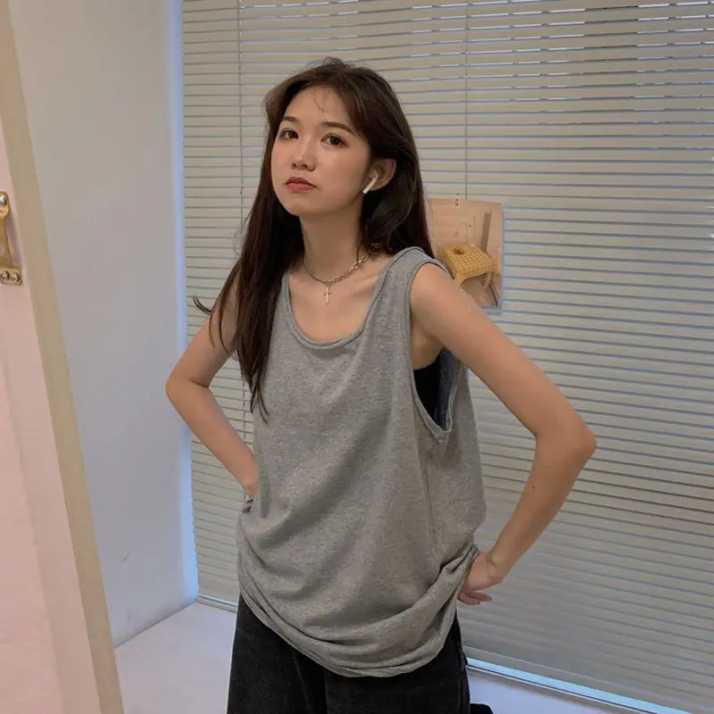 Simplicity Loose Sleeveless Korean Tanks Summer Solid Plus Size Street Casual All-match T Shirt Top Fashion Casual Women Clothes thumbnail 4