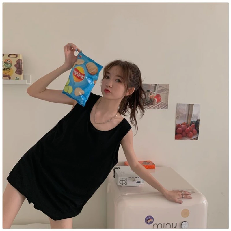 Simplicity Loose Sleeveless Korean Tanks Summer Solid Plus Size Street Casual All-match T Shirt Top Fashion Casual Women Clothes thumbnail 6