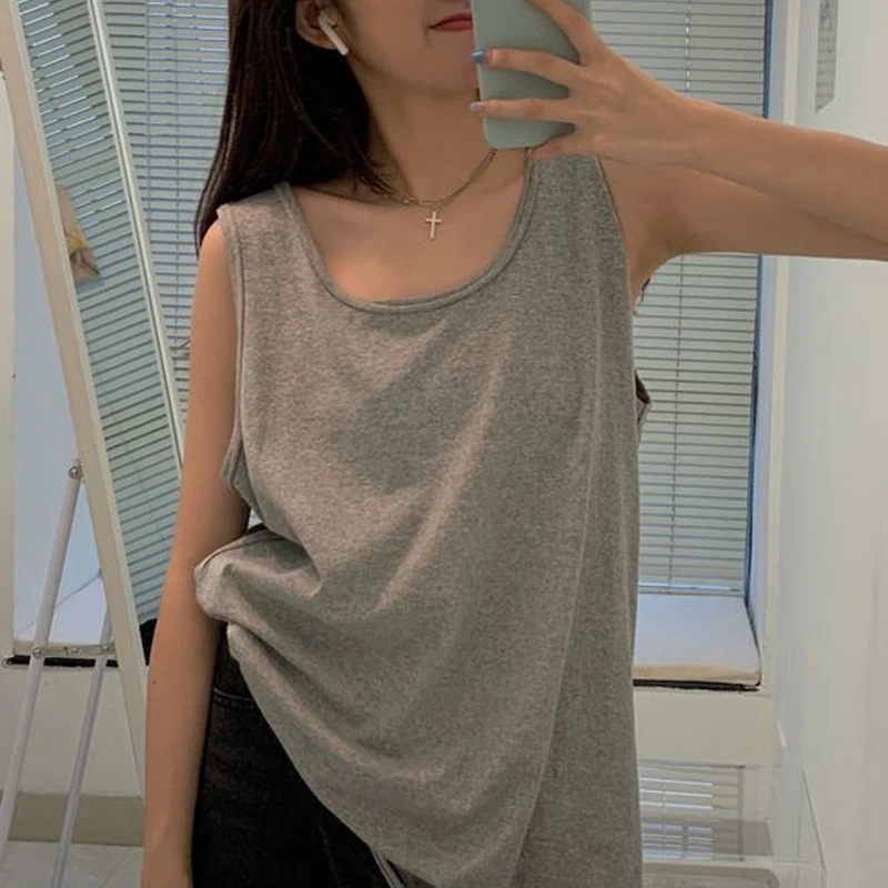 Simplicity Loose Sleeveless Korean Tanks Summer Solid Plus Size Street Casual All-match T Shirt Top Fashion Casual Women Clothes thumbnail 3