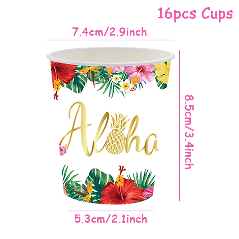 1set Hawaiian Tropical Theme Disposable Tableware Paper Plates Cups Napkins Aloha Flamingo Hello Summer Birthday Party Supplies thumbnail 5