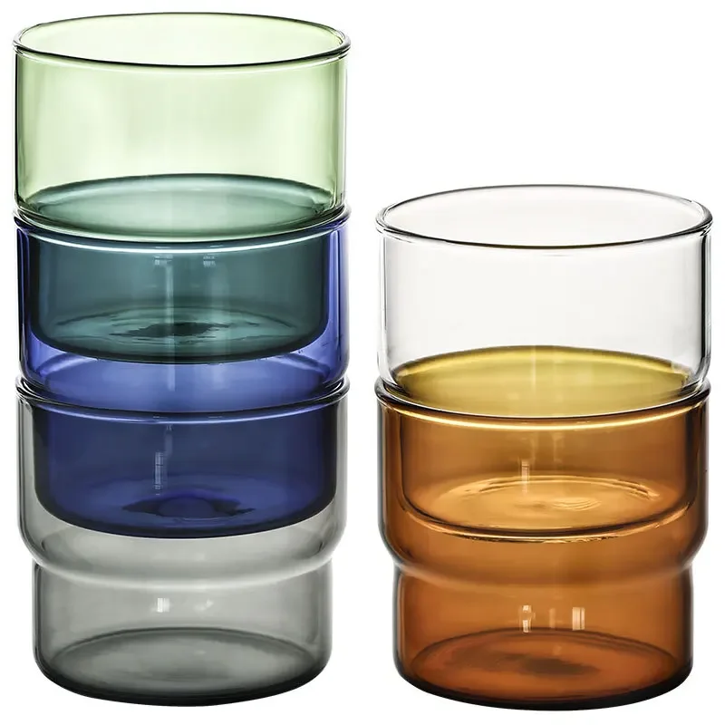 1 300ml 380ml Stackable Clear Pink Grey Amber Blue Green Pink Colored Heat Resistant Milk Water Coffee Glass Mug Tumbler Cup thumbnail 5