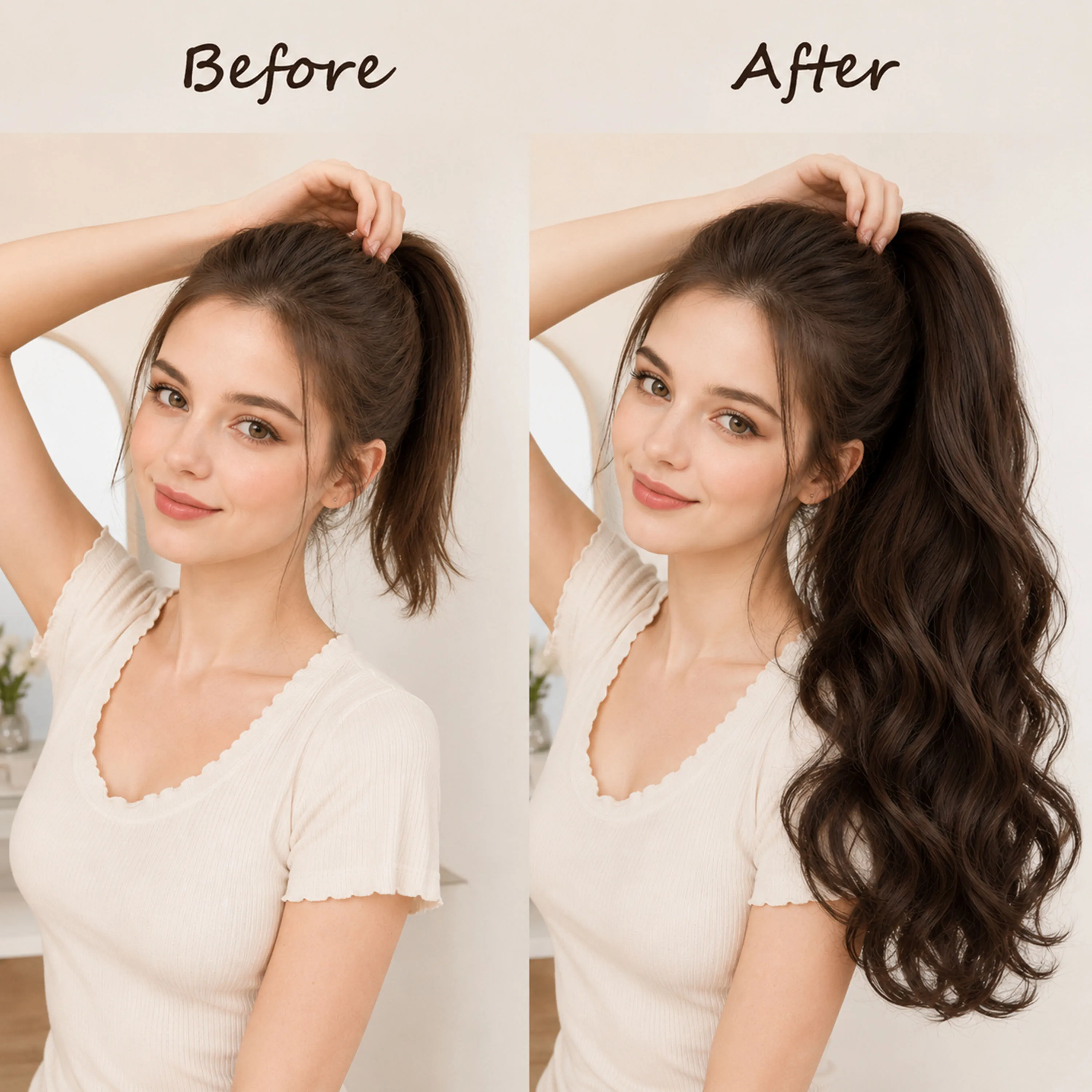 Synthetic Long Straight Claw Clip On Ponytail Hair Extensions 50cm Heat Resistant Pony Tail Hair piece For Women Daily Party thumbnail 3