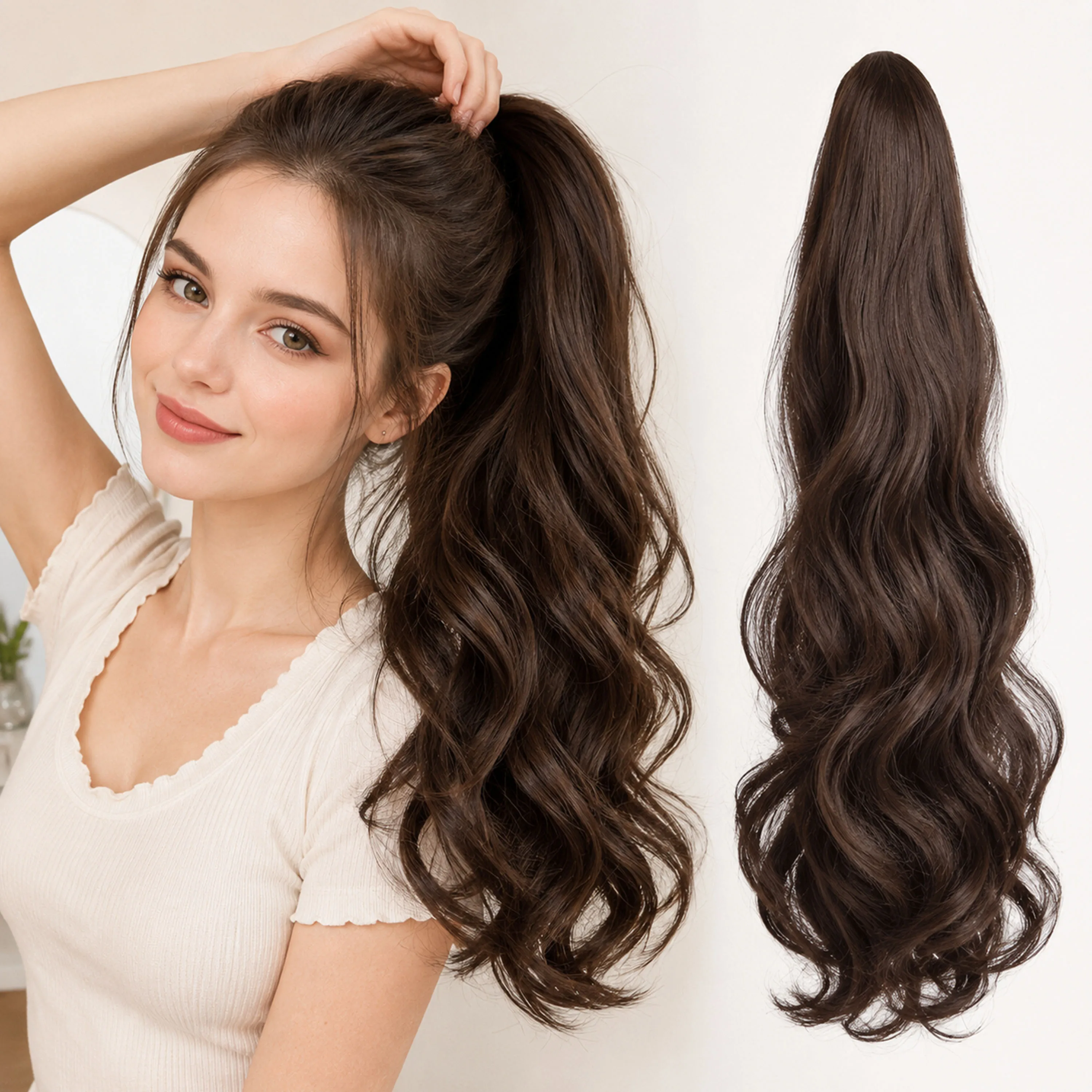 Synthetic Long Straight Claw Clip On Ponytail Hair Extensions 50cm Heat Resistant Pony Tail Hair piece For Women Daily Party thumbnail 2