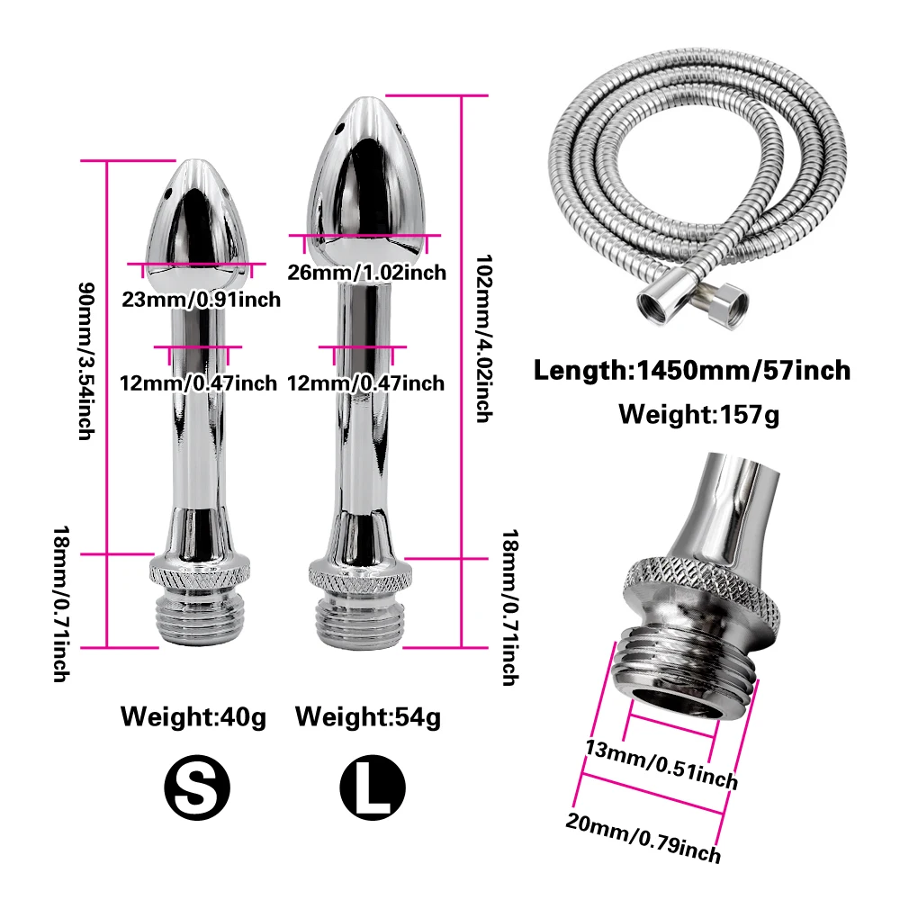 Metal Steel Douche Enema Syringe Anal Shower Head Beads Anal Cleaning Kit Butt Plug Attachment Nozzle Tip Couple Adult Sex Toys thumbnail 3
