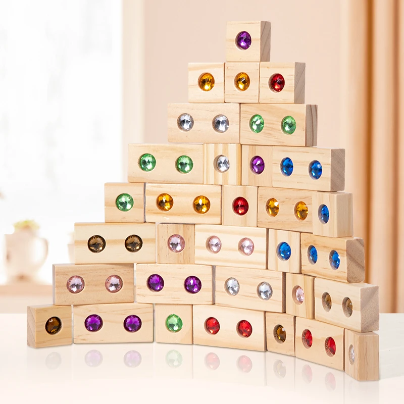 Kids Wooden DIY Blocks Sparkling Acrylic Toy Montessori Rainbow Gem Stacking Blocks Colorful Educational Wooden Creative Toys thumbnail 4