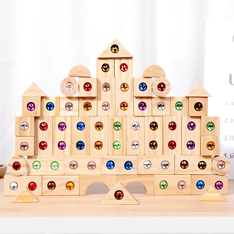 Kids Wooden DIY Blocks Sparkling Acrylic Toy Montessori Rainbow Gem Stacking Blocks Colorful Educational Wooden Creative Toys thumbnail 2