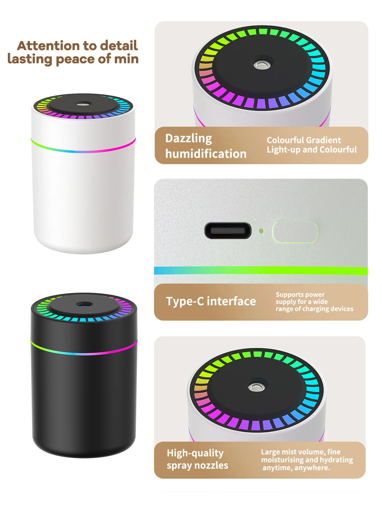 180ml Aromatherapy diffuser Humidifier Aromatherapy essential oil Air purifier Sleeping car carrying home LED 7 color light thumbnail 5