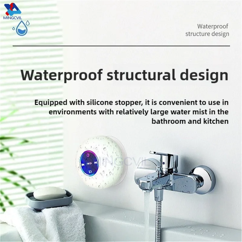 Mini Portable MINGCVIL Bluetooth Audio IPX4 Waterproof Led Lights Bathroom Outdoor Large Suction Cup Can Adsorbed Wall Speaker thumbnail 2