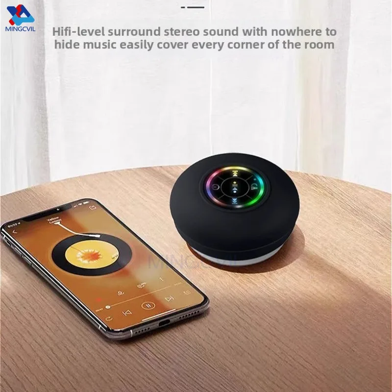 Mini Portable MINGCVIL Bluetooth Audio IPX4 Waterproof Led Lights Bathroom Outdoor Large Suction Cup Can Adsorbed Wall Speaker thumbnail 3