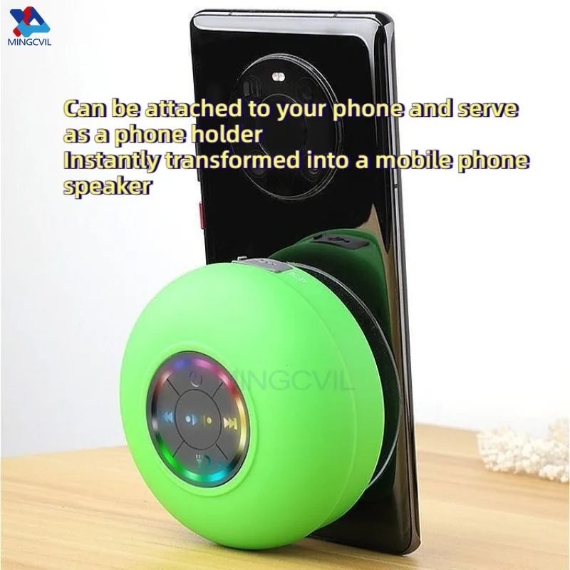 Mini Portable MINGCVIL Bluetooth Audio IPX4 Waterproof Led Lights Bathroom Outdoor Large Suction Cup Can Adsorbed Wall Speaker thumbnail 4